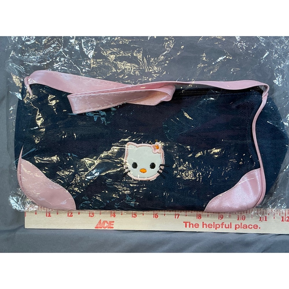 NEW Hello Kitty Denim Shoulder Bag w/Pink Trim Sanrio Y2K Small Handbag